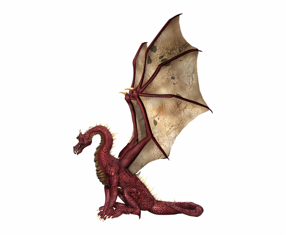 Dragon Wings Sitting Fantasy Fairytale 3D Red Dragon