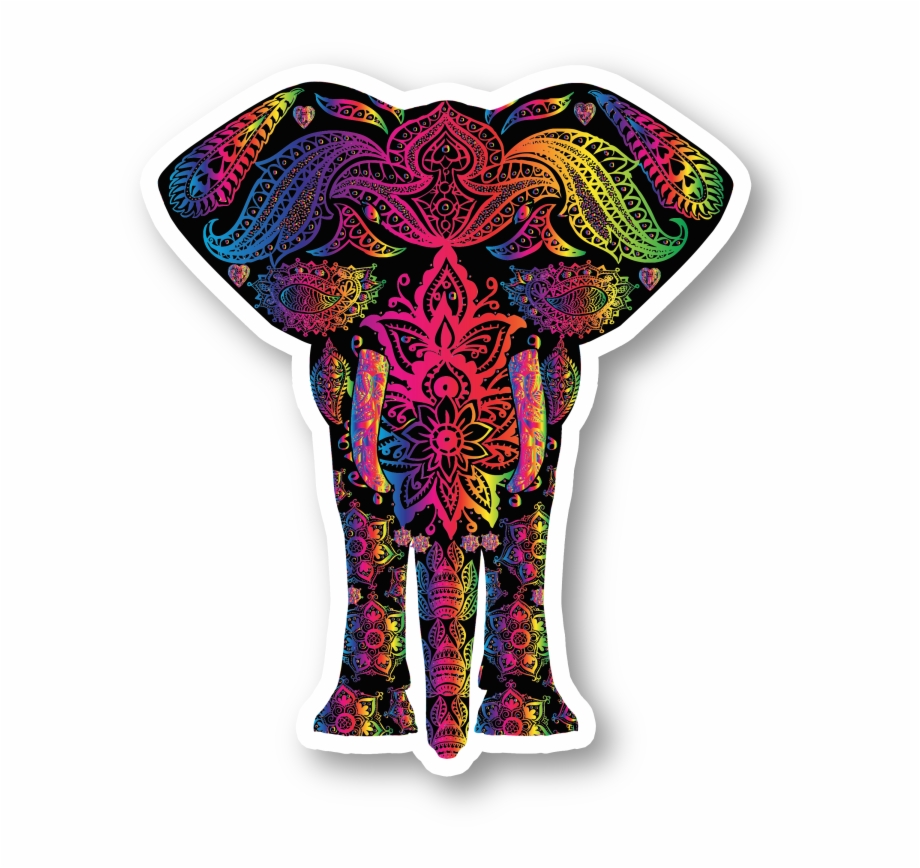 Elephant Psychedelic Pattern Vinyl Sticker Colorful Indian Elephant
