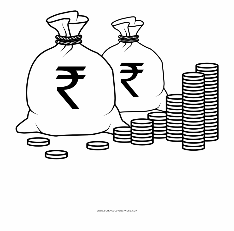 Money Bags Coloring Page Rupee