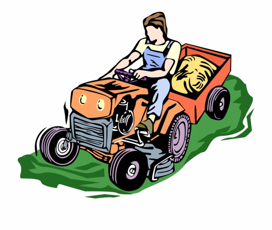 Vector Illustration Of Riding Mower Yard Work Lawn