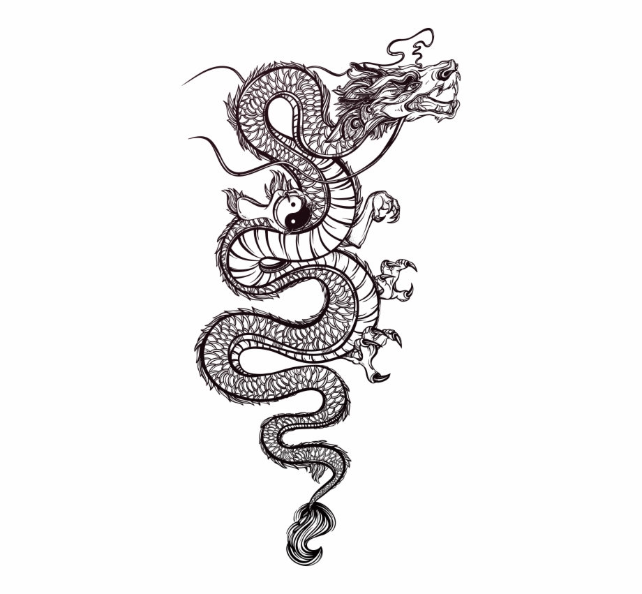 Tattoo Chinese Illustration Dragon Vector Hand Painted China - Clip Art  Library