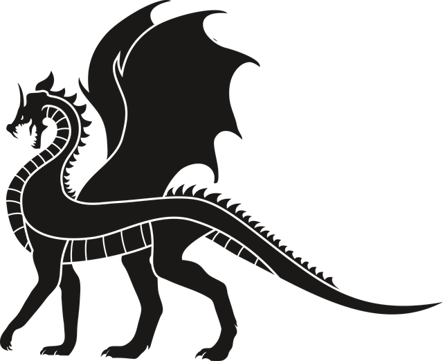 fire breathing dragon black and white clipart
