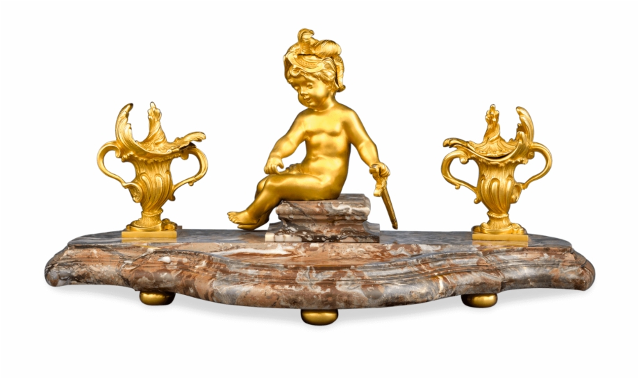 French Bronze And Marble Inkwell Statue