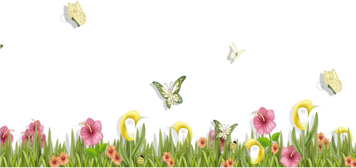 Grass With Butterflies And Flowers Png Clipart Spring