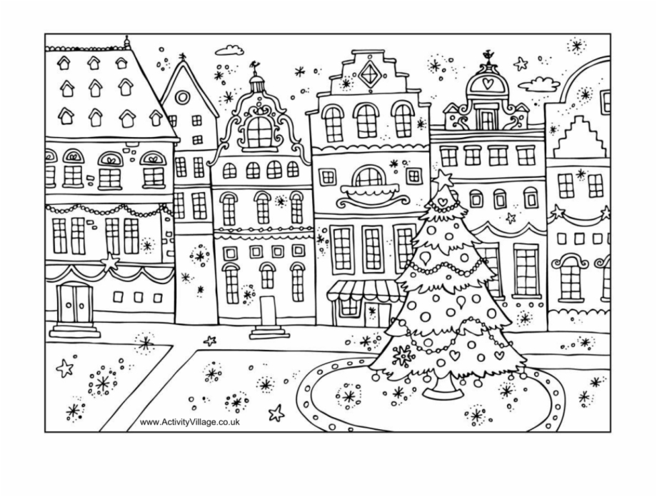 Christmas Village Coloring Page