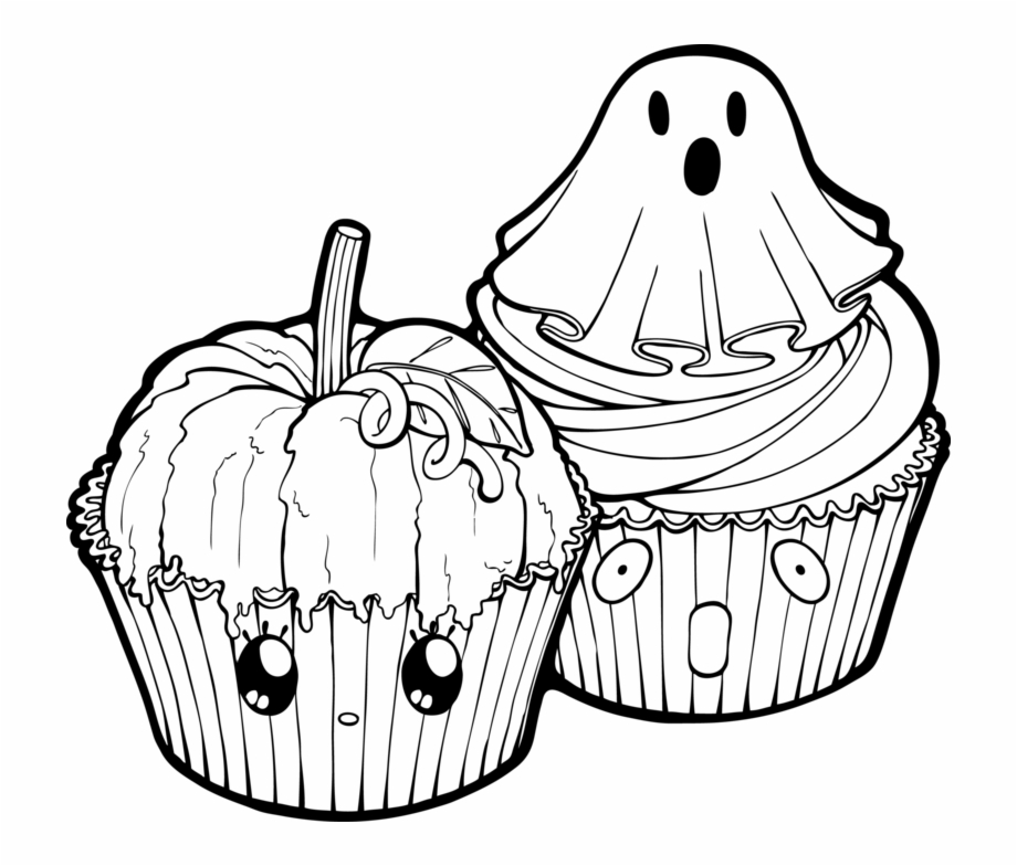 halloween cupcake clipart black and white
