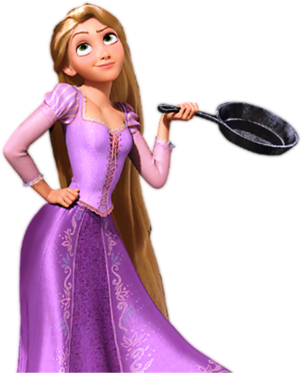 rapunzel holding frying pan
