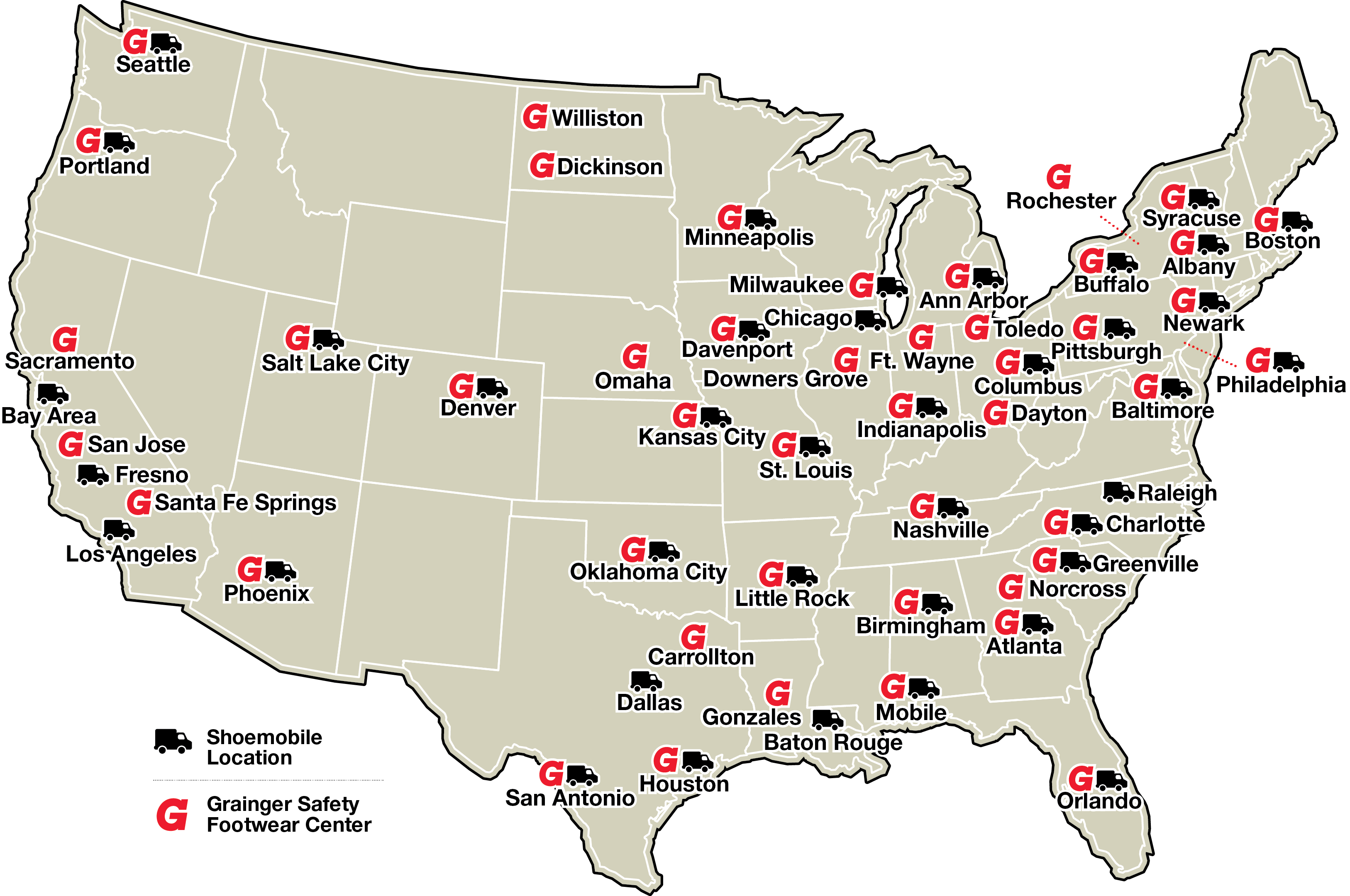 2017 Footwear Services Map Grainger Locations Map