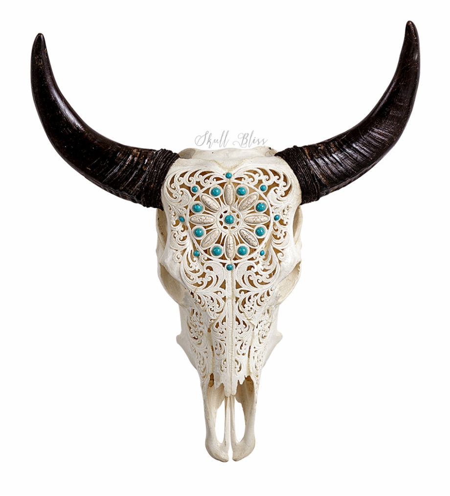 Carved Cow Skull Xl Horns Cow Skull Decorated