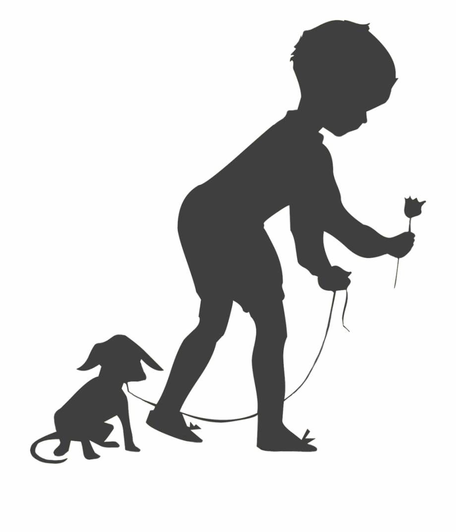 Boy With Dog And Flower Silhouette Child