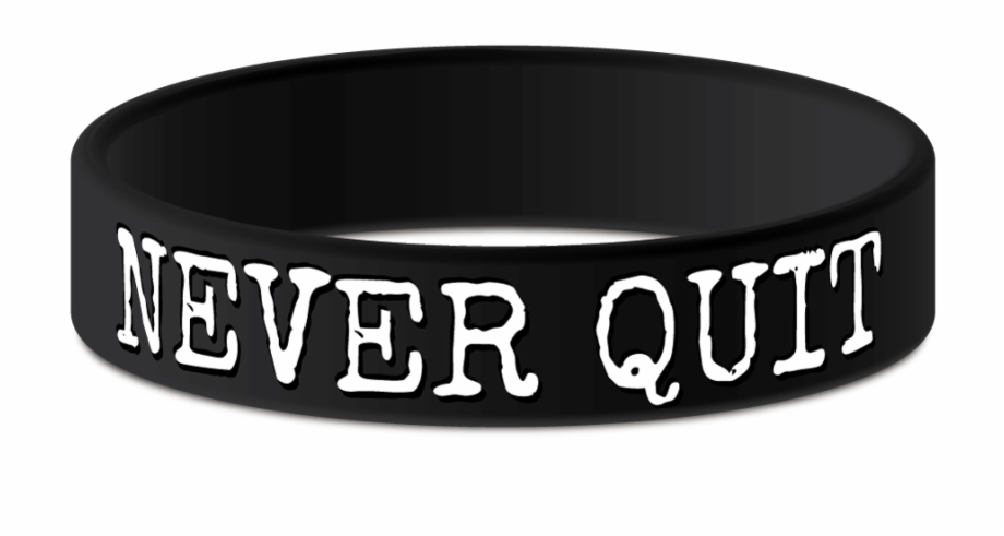 Never Quit Black Motivational Wristband With White Love
