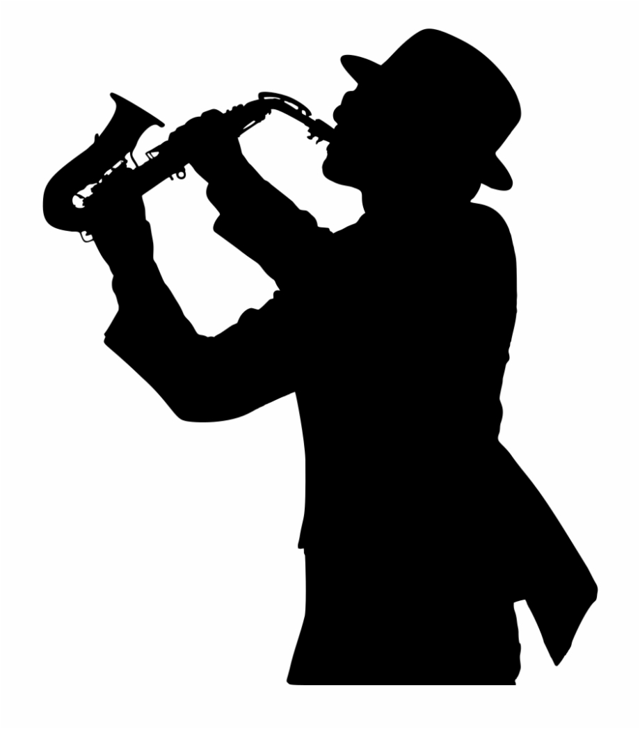 silhouette of man playing saxophone
