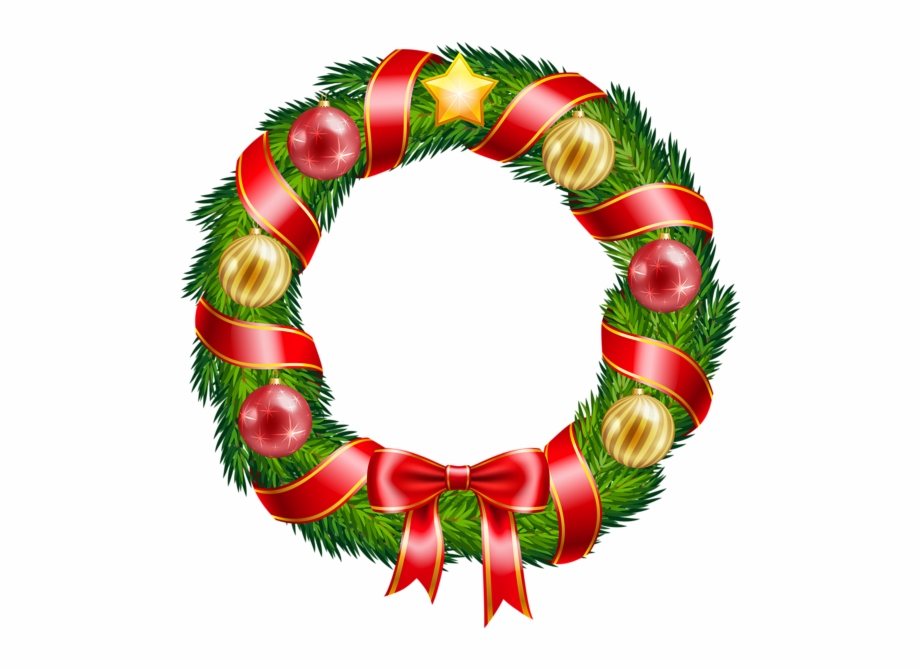 Christmas Wreath With Ornaments And Red Bow Clipart