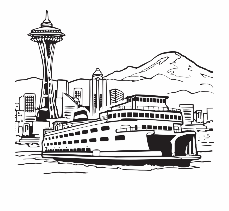 Seattle Skyline Png Ferry Clipart Black And White