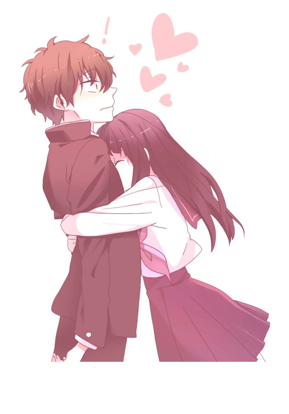 hugging cute anime couple.