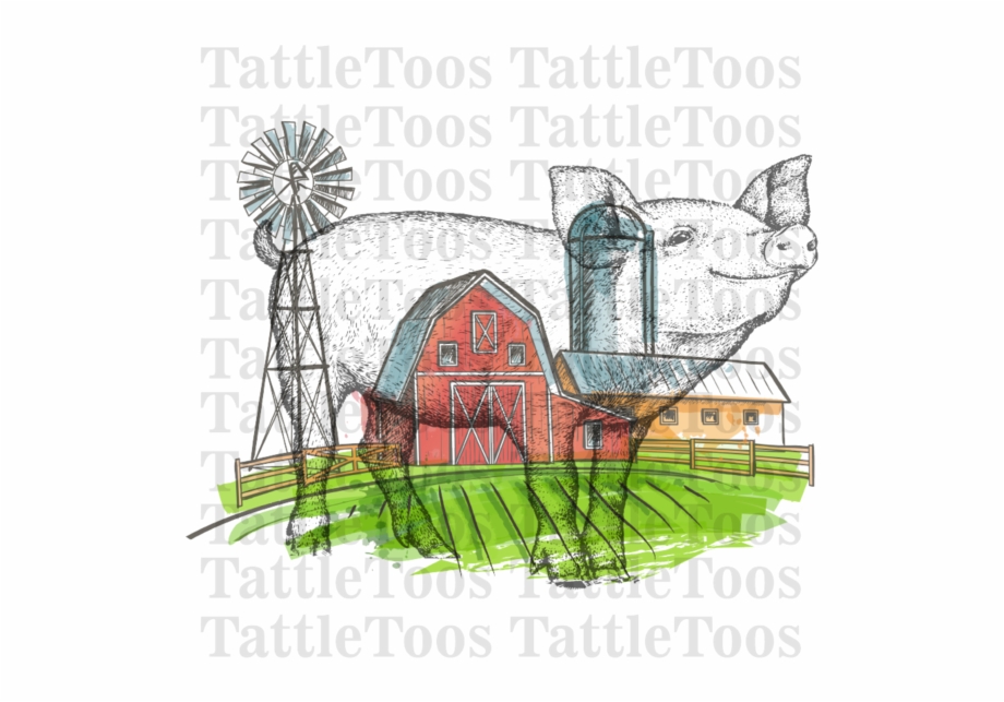 Farm Scene Pig Illustration
