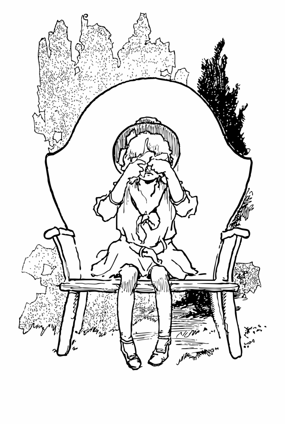 Girl Crying Black And White Sitting Cartoon Girl