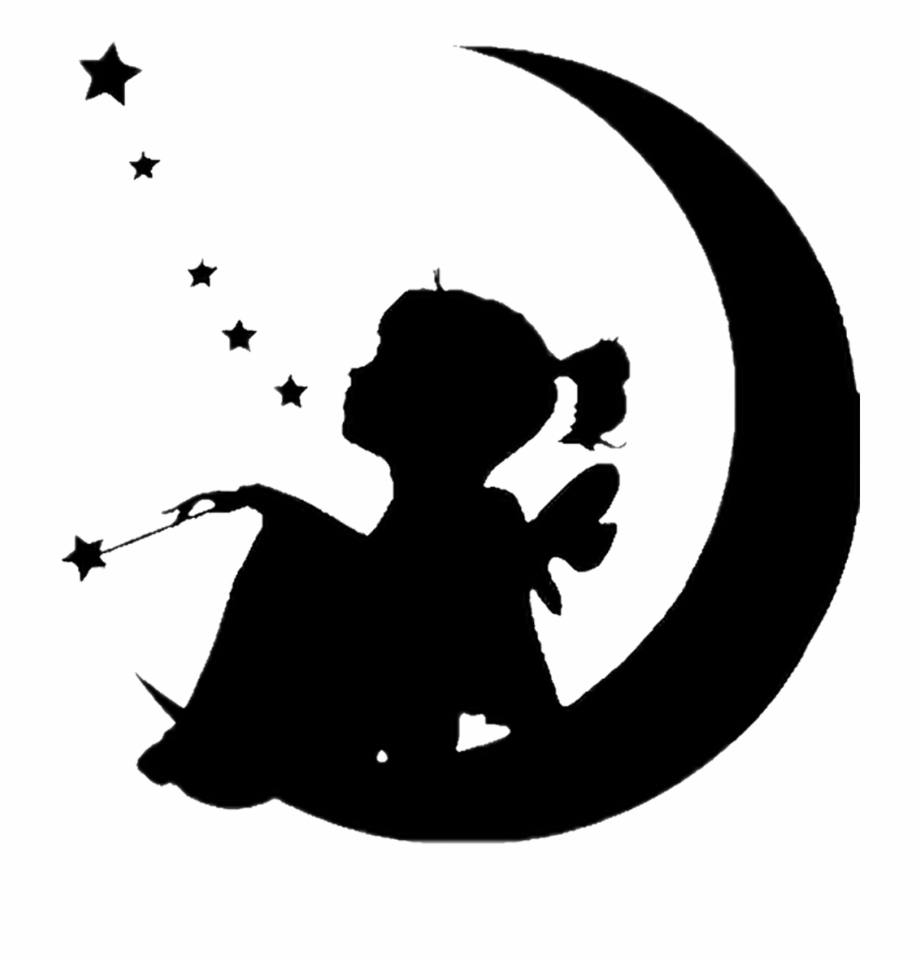 Silhouette Moon Littlegirl Blackandwhite Sticker Fairy On The