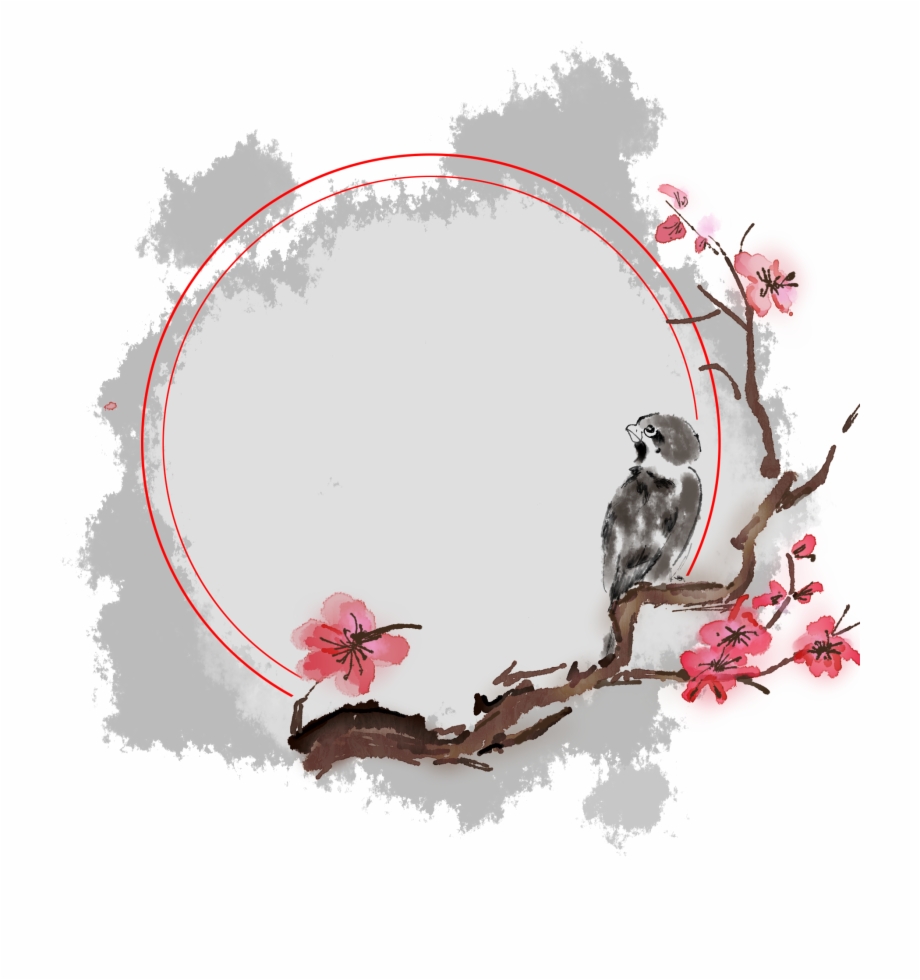 Peach Blossom Border Ink Antique Png And Psd