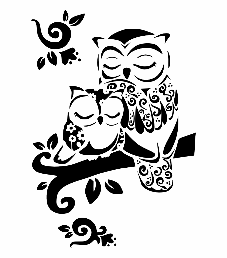 mom owl and baby owl drawing
