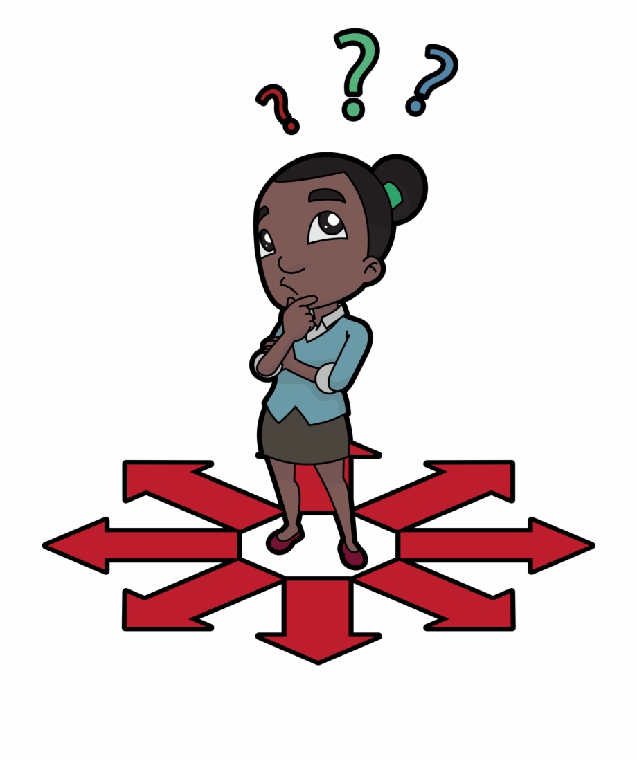 Black Cartoon Woman Thinking Of A Career Change - Clip Art Library