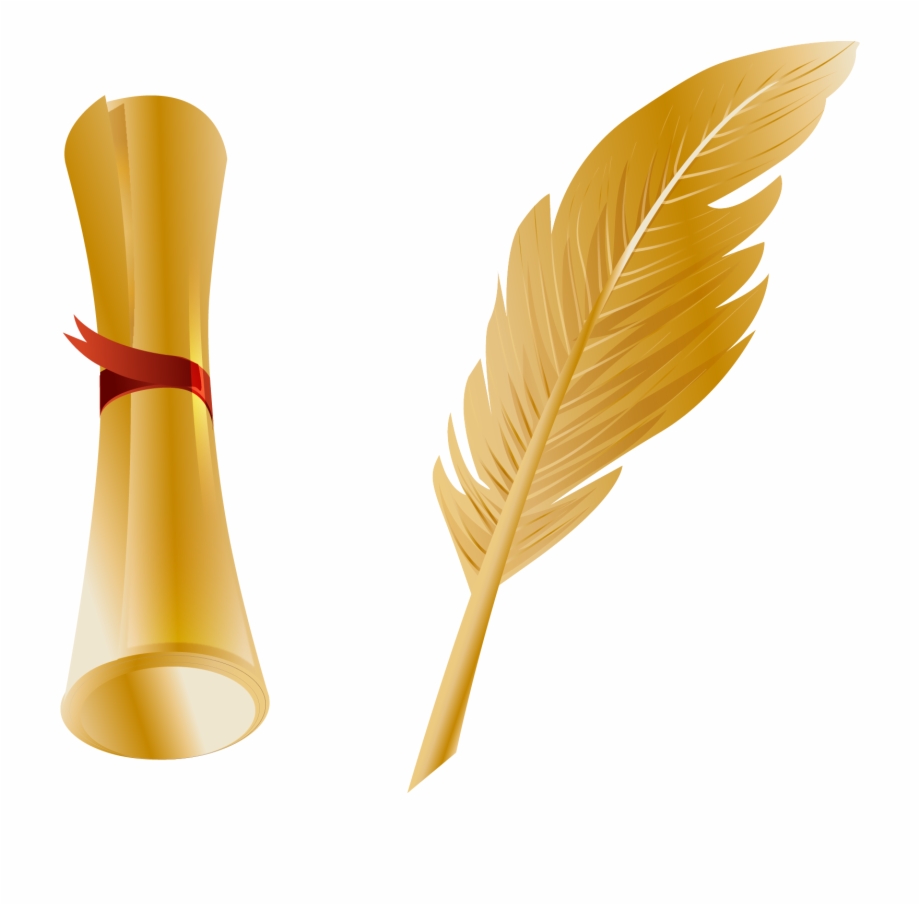 gold pen with feather png
