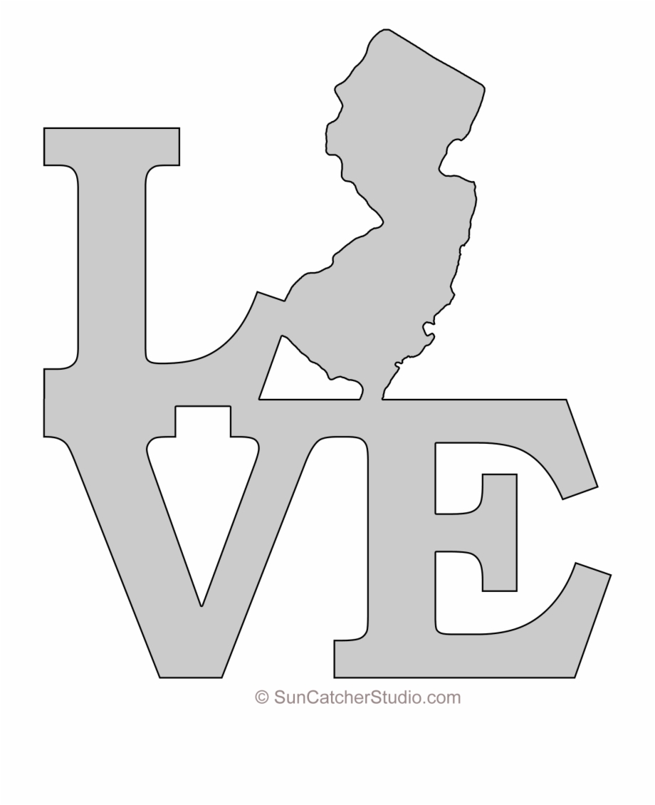 New Jersey Love Map Outline Scroll Saw Pattern