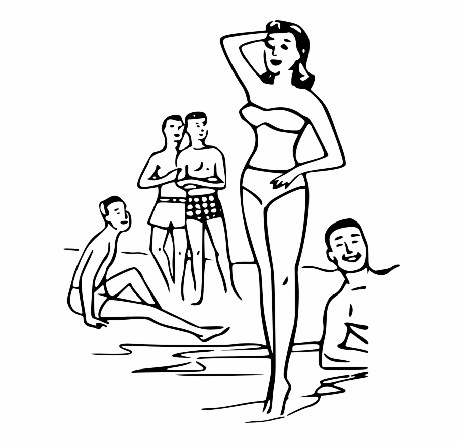 Beach With People Drawing Png Download Drawing People