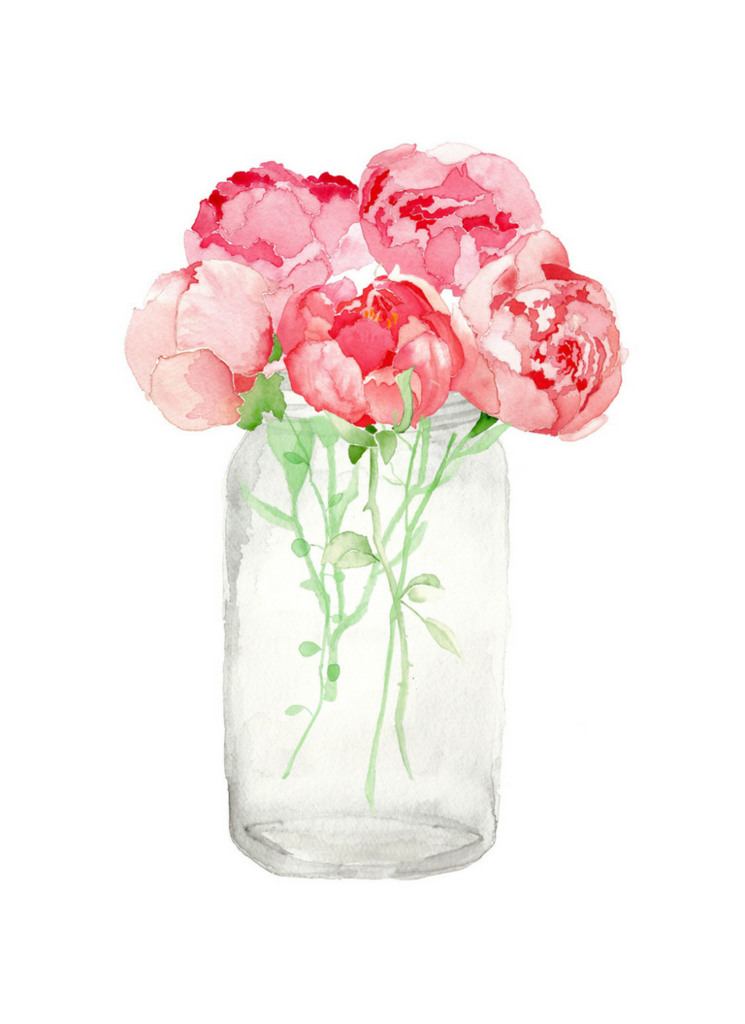 mason jar with flowers watercolor

