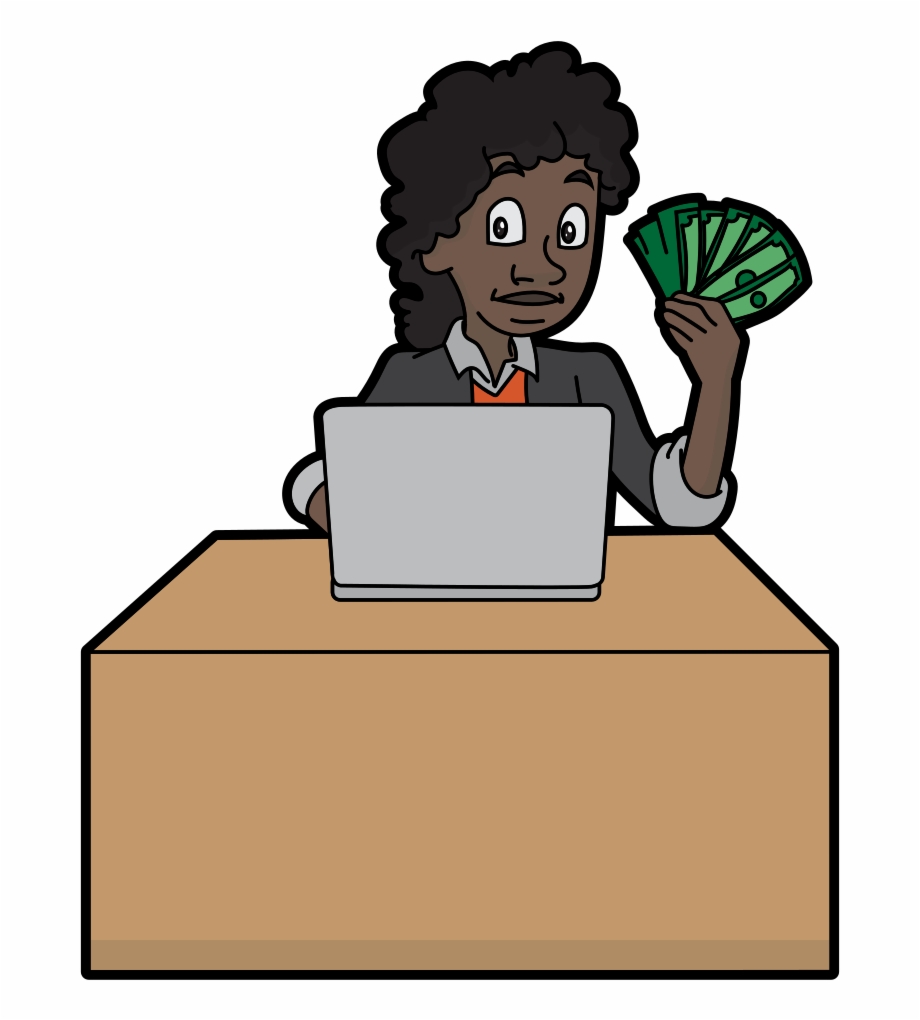 Black Cartoon Woman Holding A Bunch Of Money