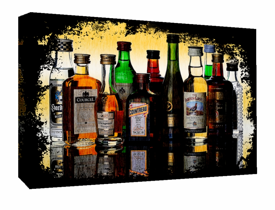 Grunge Alcohol Spirit Bottles Cotton Canvas Wall Drink