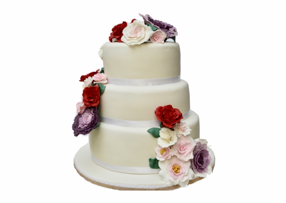 Wraparound Flowers On 3 Tier Wedding Cake Transparent