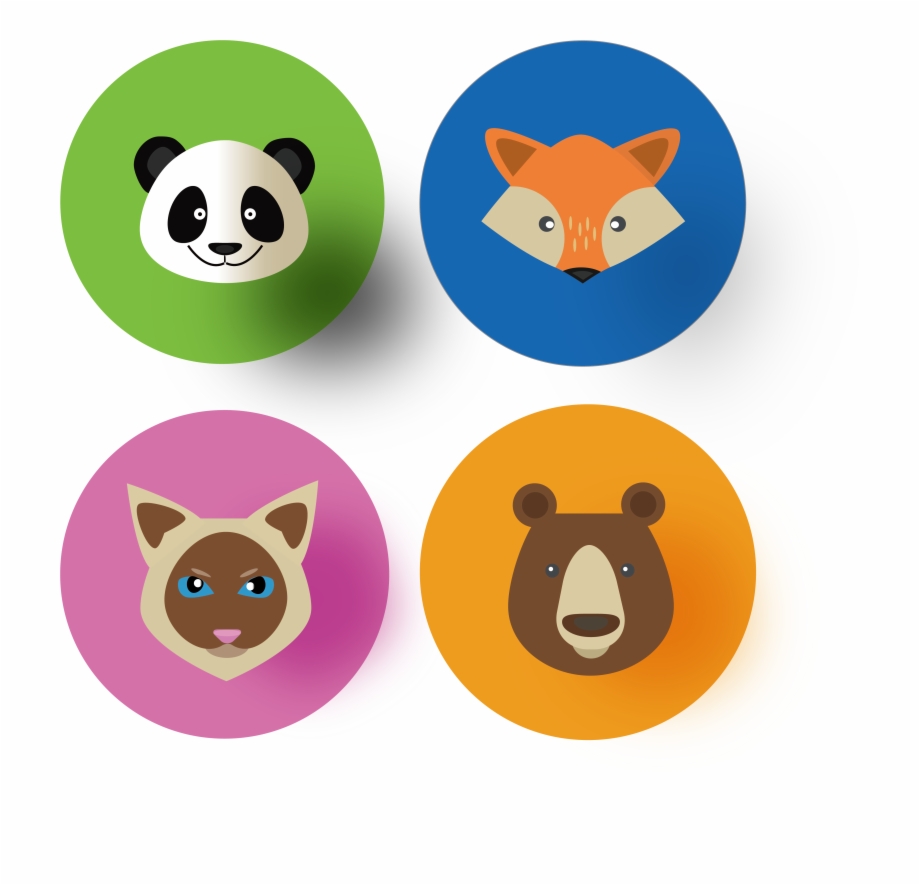 Round Color Animal Panda Fox Icon Vector Flat