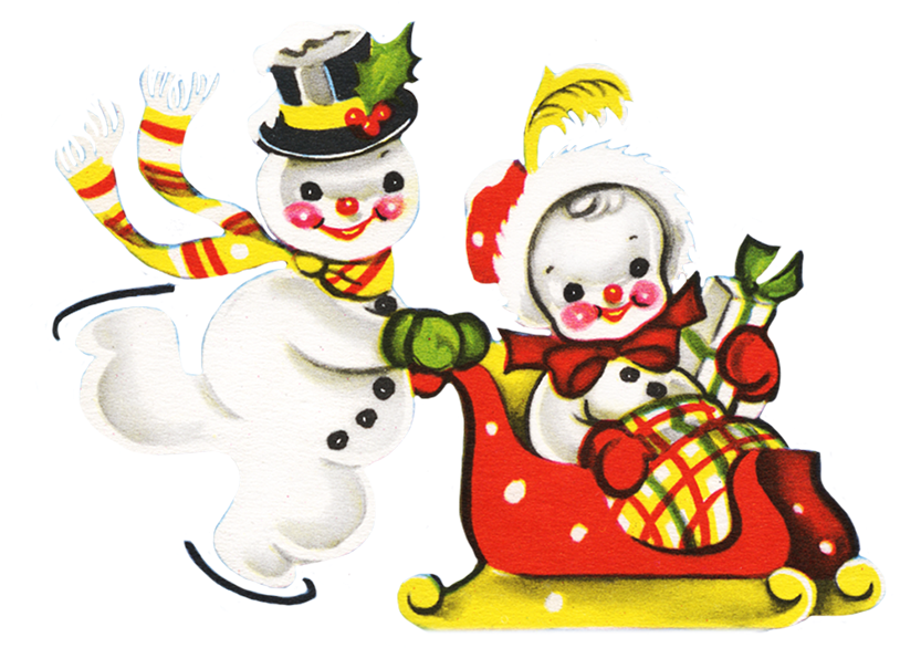 Two Snowmen At Christmas Cartoon