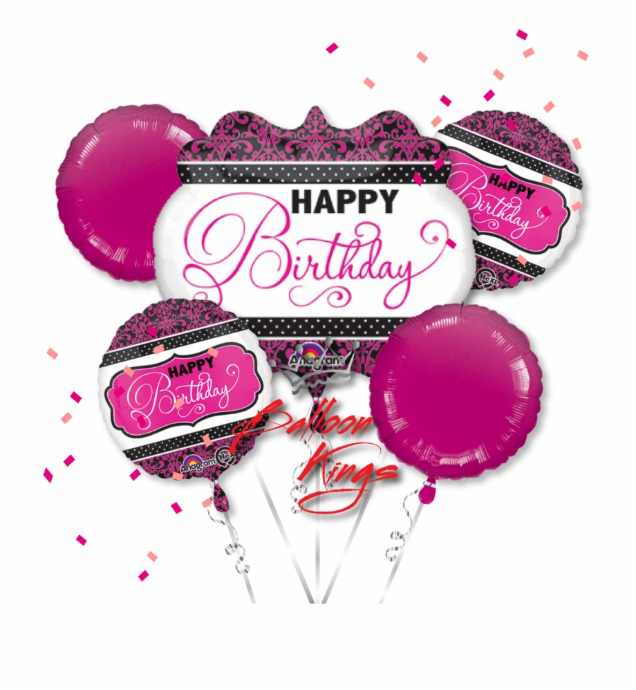Happy Birthday Pink Black And White Bouquet Balloon