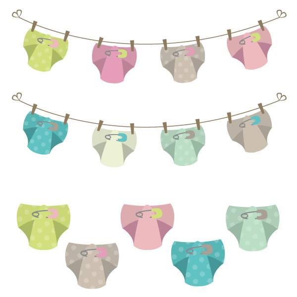 Baby diaper clothes line clipart
