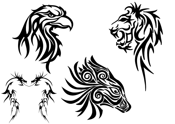 Free tribal animals clip art eagle head lion dragon and horse