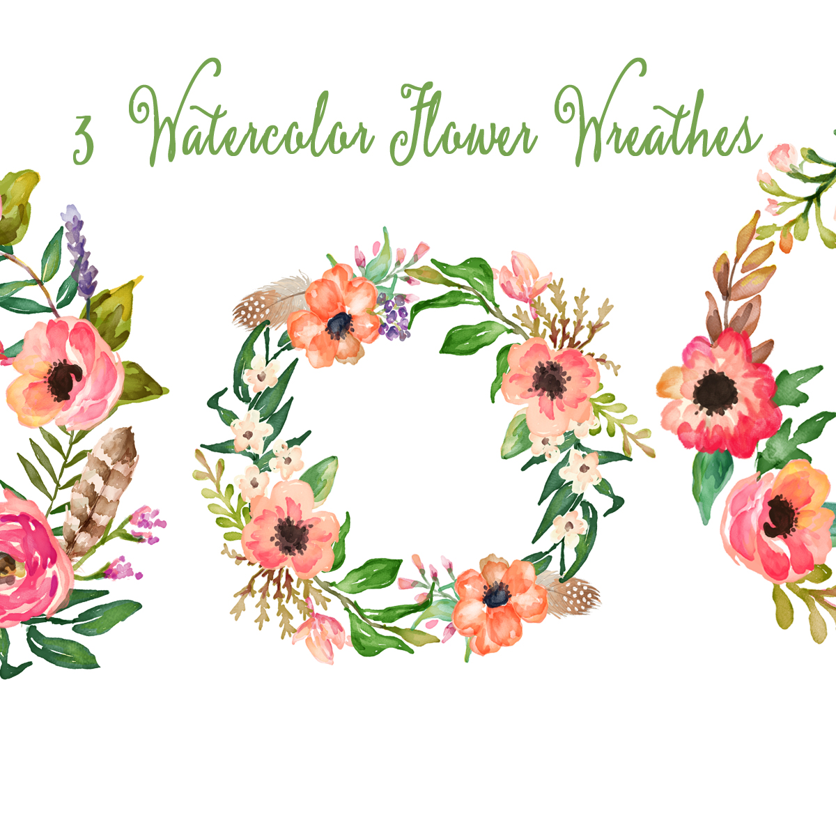 Watercolor hand painted floral frames clipart floral wreaths