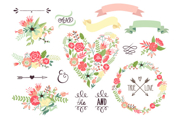 Wedding floral clipart wreath heart illustrations on creative