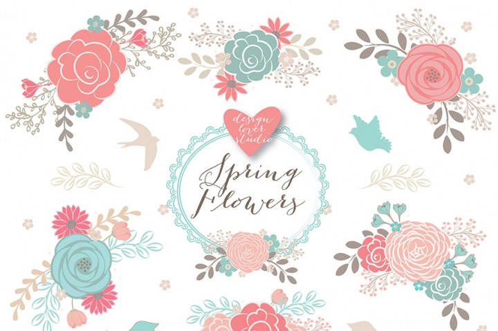 Vector floral clipart spring flower pink clipart