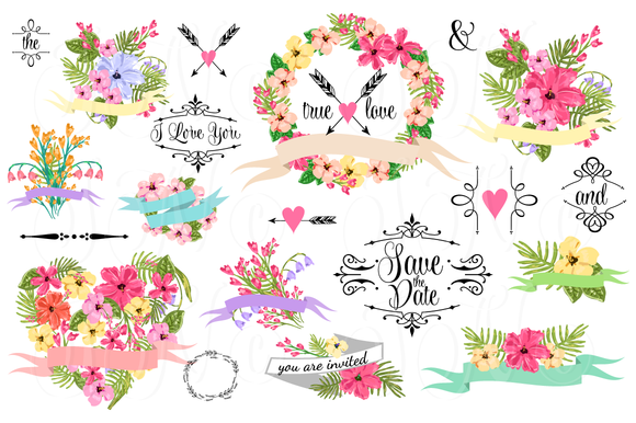 Wedding floral clipart wreath heart illustrations on creative 3