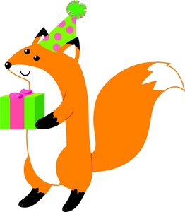 Fox clipart image a fox wearing a party hat and holding a t