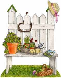 Garden spring is painted in pastels illustations on cliparts