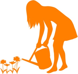 Flower garden clipart image woman or girl watering her flowers