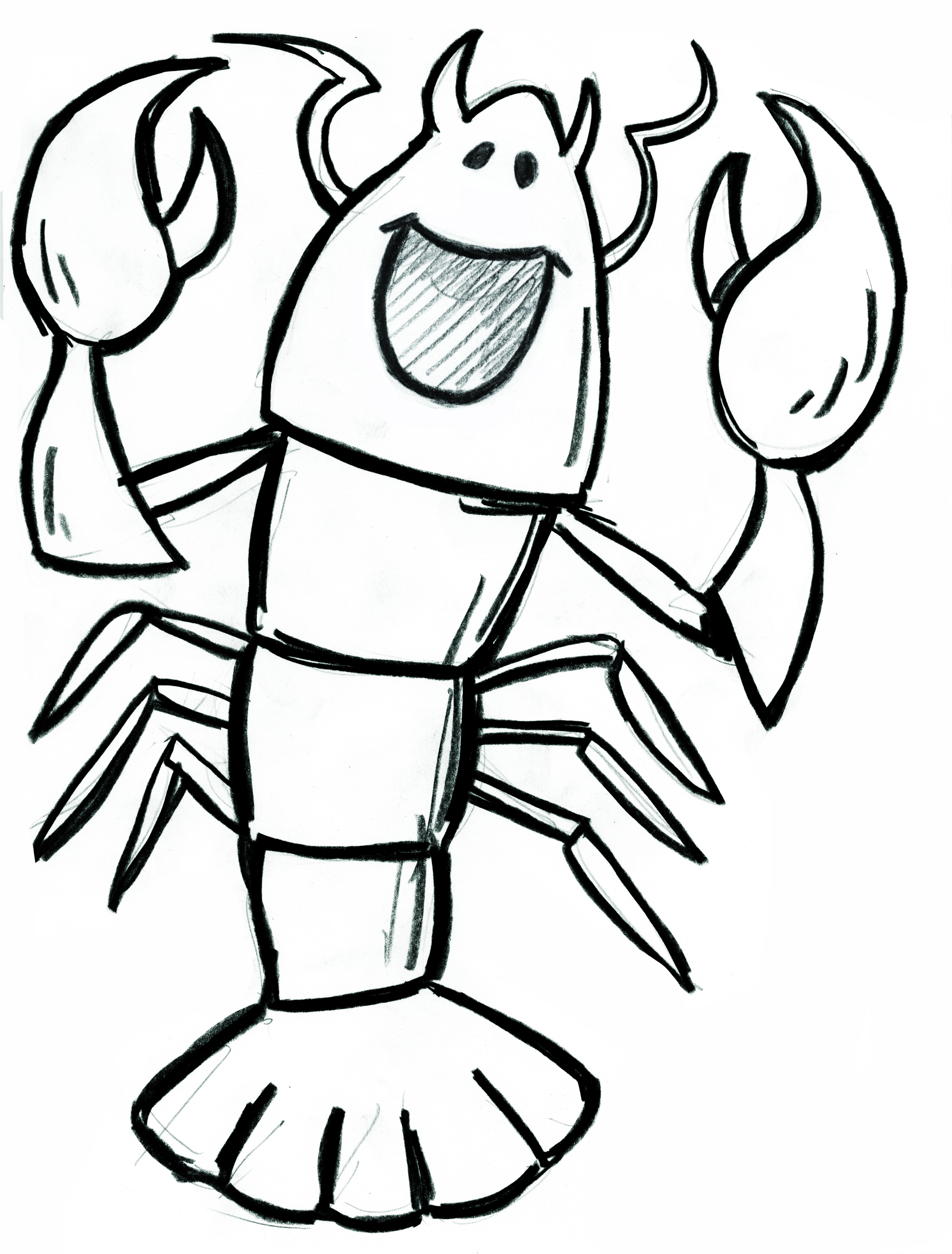 lobster cartoon black and white