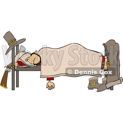Clipart Male Pilgrim Sleeping - Royalty Free Vector Illustration 
