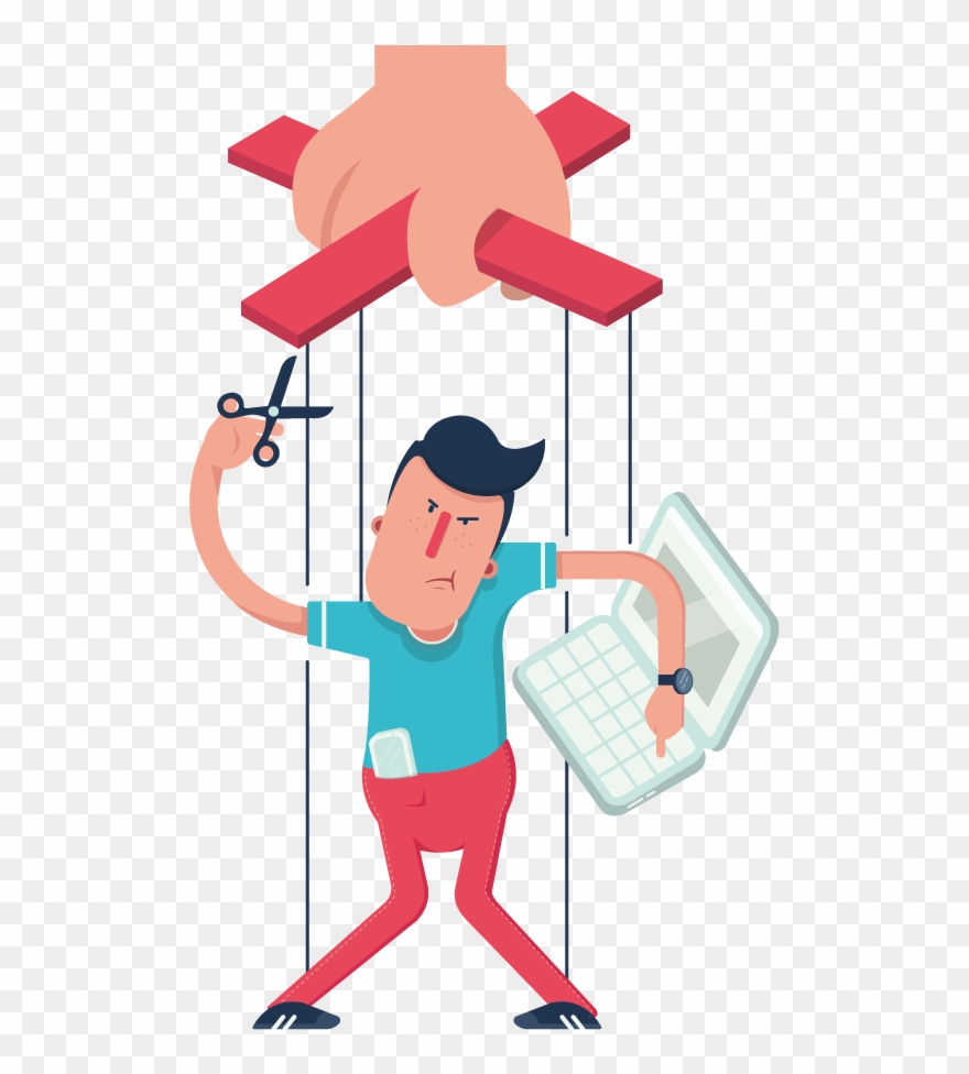 Male Puppet Cutting Its Strings - Cartoon Clipart 