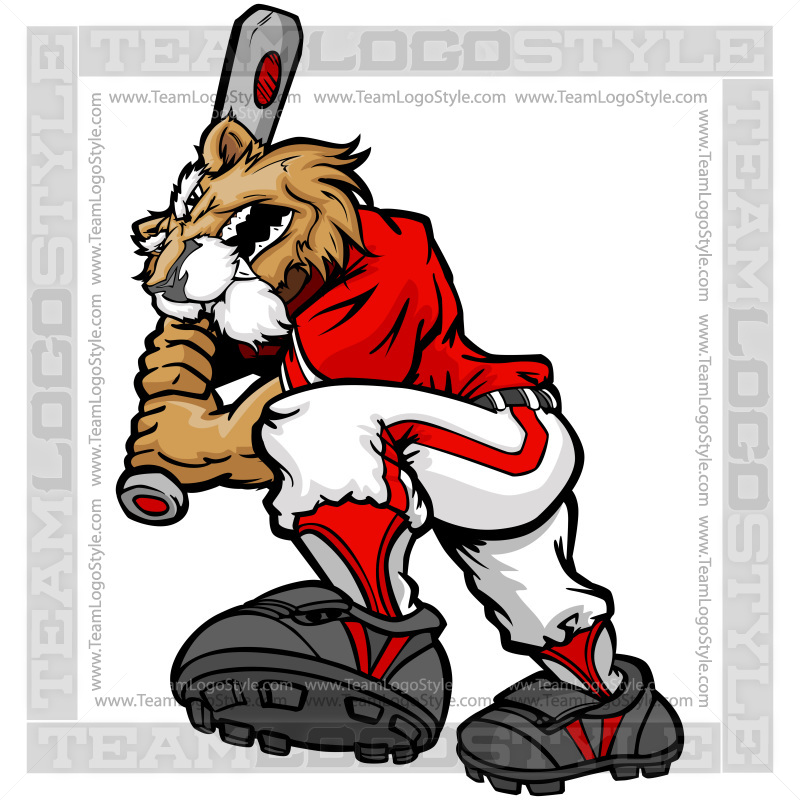 Wildcat Baseball Player - Cartoon Clip Art Image