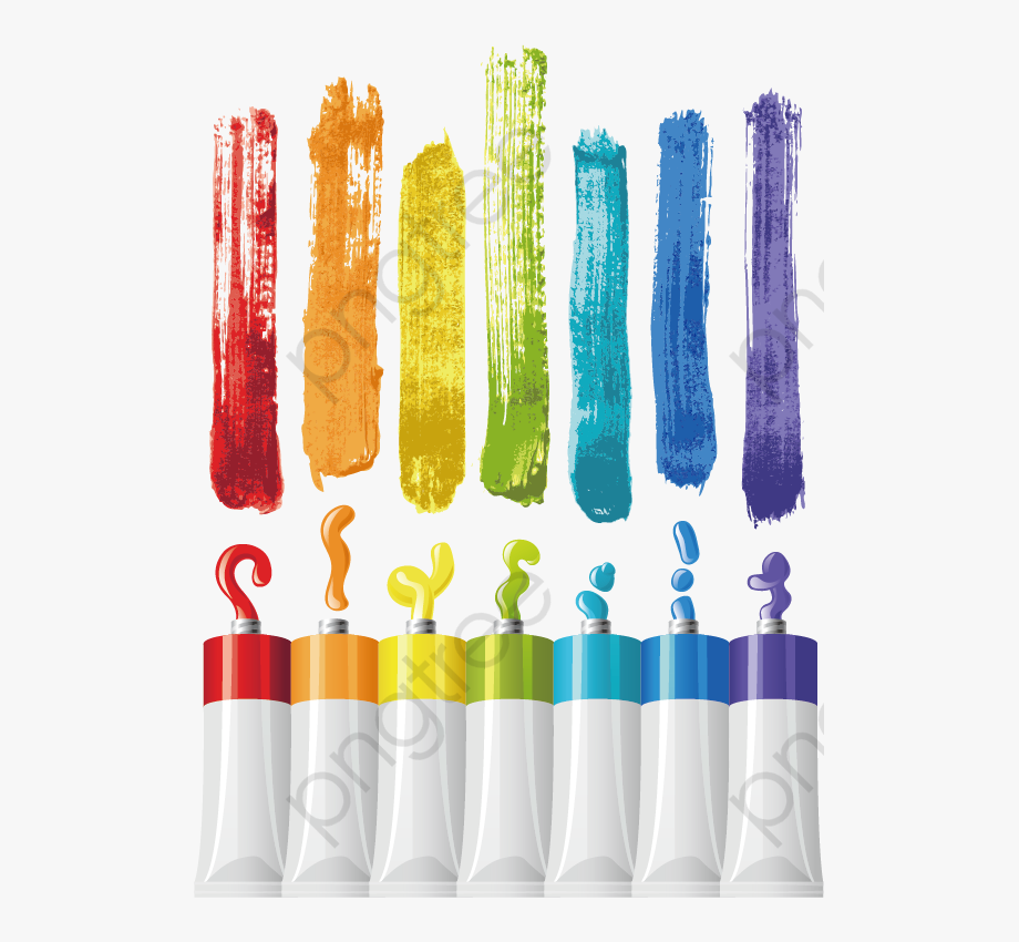School Supplies Clipart Watercolor - Rainbow Paint Tubes 