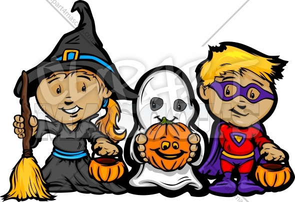 Kids In Costume Clipart Vector Halloween Image